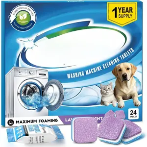 Washing Machine Cleaner Tablets - 24 Pack (12 Month ) | HE Compatible for Top & Front Load Washers | Pet-Safe Formula  Odors, Lint & Detergent Buildup (Lavender scent)