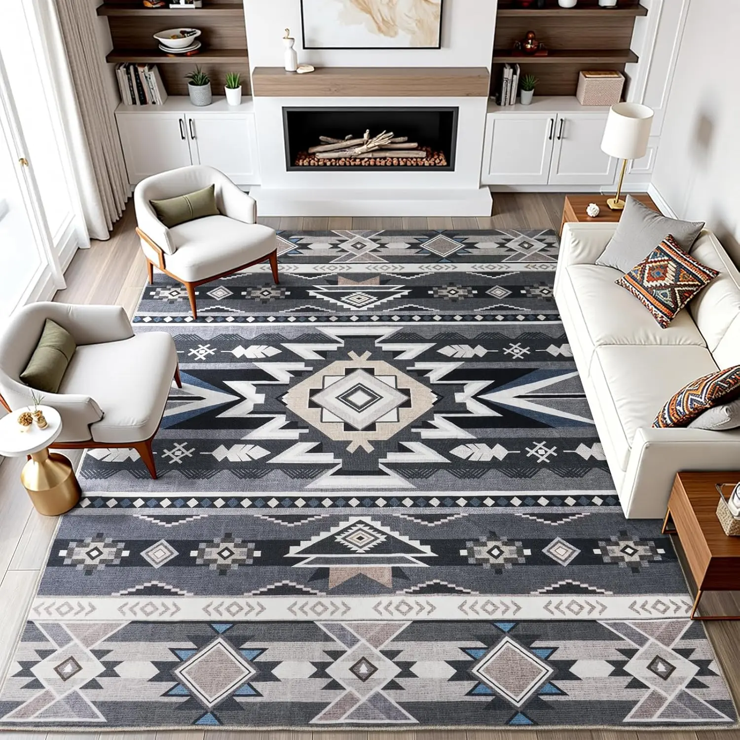 【Back to School】【Dorm Essentials】EIKIONE Western Rustic Aztec Navajo Rug Machine Washable Non-Toxic Soft Anti-Slip Sizes 4x6-8x10 for Bedroom Living Room Nook Waterproof Stain-Resistant Easy Clean Solid Craftsmanship US Fast Shipping After-Sales s