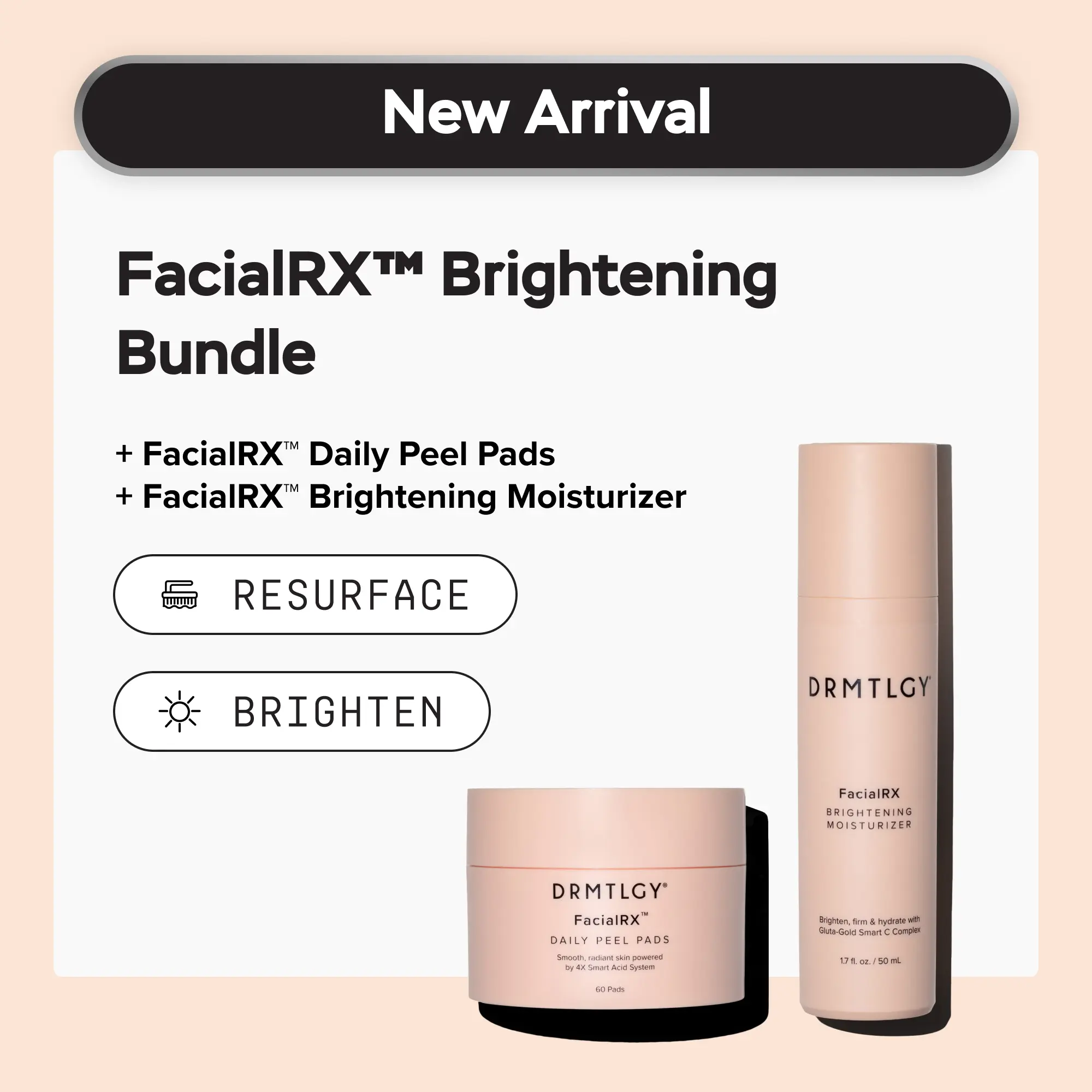 FacialRX Brightening Bundle: Brightening Moisturizer and Daily Peel Pads with Vitamin C, Glutathione, Mandelic Acid, and Lactic Acid. Brightens Tone, Refines Texture, and Gently Exfoliates