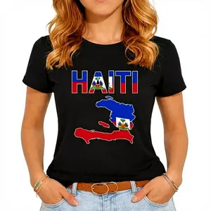 100% Cotton Unisex Happy Haitian Flag Day Cool Haiti Flag Map Haitian Pride T-Shirt