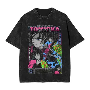 valentine shirts Demon Slayer Anime Tomioka Giyuu Peripheral Washed T-shirt Summer Men's and Women's Y2K Loose Casual Harajuku Short Sleeved Top