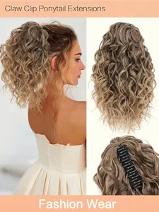 Curly Hair Ponytail Extension Claw Drawstring Ponytail Pieces Dark Brown High Pony Tails Hair Extensions Synthetic Friendly Fiber For Women