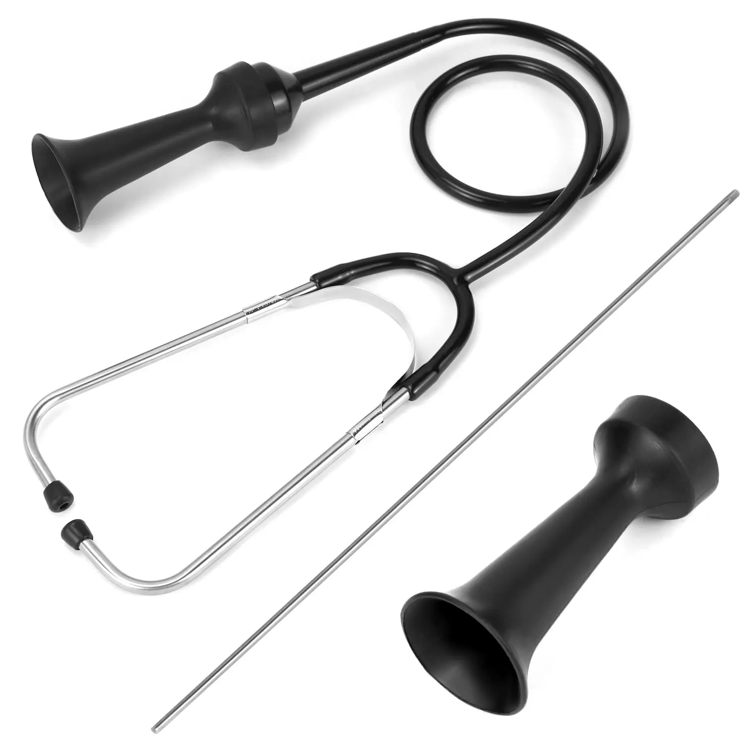 3-Piece Mechanics Stethoscope Kit, Automotive Engine Diagnostic Tool with 80mm & 205mm Probes, Extended Handle, and Detailed Instructions, Engine Diag.
