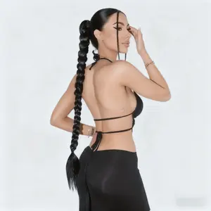 Long Braided Ponytail Extension with Hair TieStraight Sleek Wrap Around Black Braid Ponytail Hair Synthetic Extensions Synthetic Braid Pony Tails Hairpieces  for Women