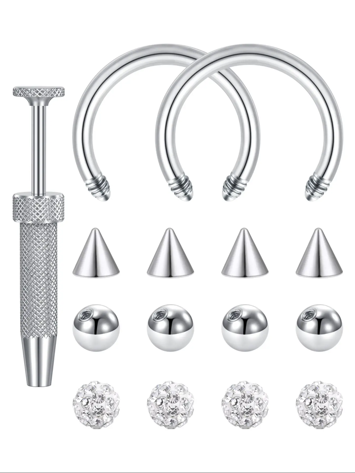 Stainless Steel Nose Ring Set (unisex), Nose Piercing Kit, Horseshoe Nose Rings, DIY Accessories, Septum Nose Rings, Spiral Ear Piercings Jewelry, Body Jewelry