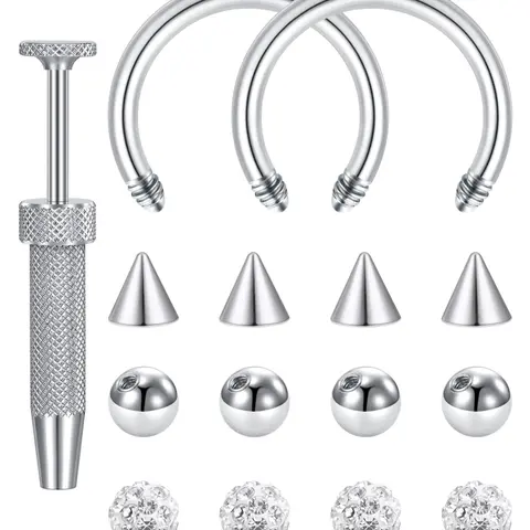 Stainless Steel Nose Ring Set (unisex), Nose Piercing Kit, Horseshoe Nose Rings, DIY Accessories, Septum Nose Rings, Spiral Ear Piercings Jewelry, Body Jewellery