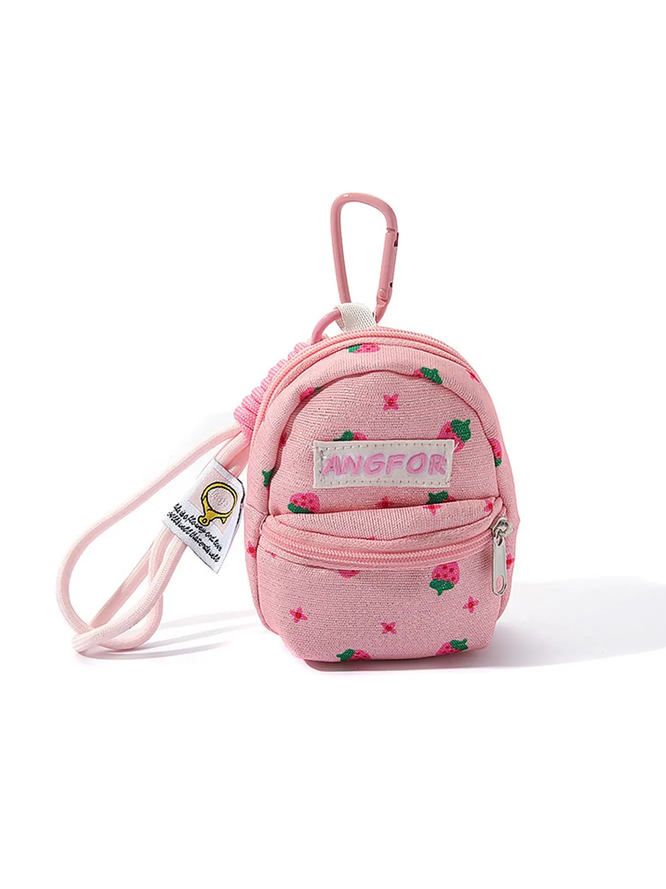 Cute Pink Strawberry Mini Backpack Keychain, Small Zipper Pouch Coin Purse Bag Charm with Lanyard, Aesthetic Storage Case for AirPods/Keys, Trendy Gift for Teens, Keychain Bag Pendant