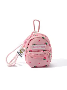 Cute Pink Strawberry Mini Backpack Fruit Keychain, Small Zipper Pouch Bag Charm with Lanyard, Aesthetic Storage Coin Purse for AirPods/Keys, Trendy Gift for Girls & Students