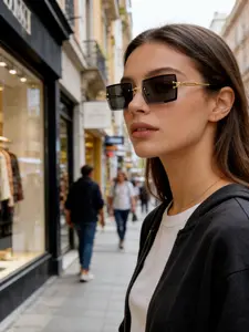 Unisex Fashion Sunglasses Frameless Diamond Cut Edges Square Gradient Color Style Eyewear, Trendy Sun Glasses for Men & Women