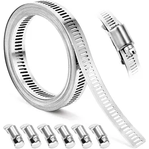 304 Stainless Steel Hose Clamp Assortment Kit DIY, Cut-To-Fit Metal Strap+Stronger Fasteners,Large Adjustable Worm Gear Band Hose Clamps Screw Clamps Duct Pipe Metal Clamp Strapping