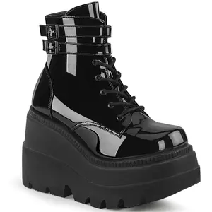 Demonia Shaker-52 Black Patent Ankle Boots