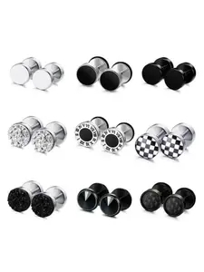 9 Pairs Fake Gauge Earrings Unisex Stainless Steel Studs Round Faux Ear Plugs Men Women Fashion Jewelry Accessories Versatile Earrings Jewellery