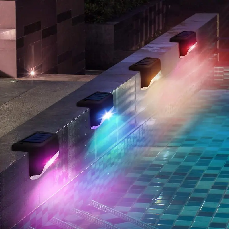 4 Pcs Plastic Solar Outdoor Lights, 8-Pack Option, Durable Color-Changing Accent LEDs, Waterproof Outside Step Lights with Built-In Batteries for Events, Deck Stairs