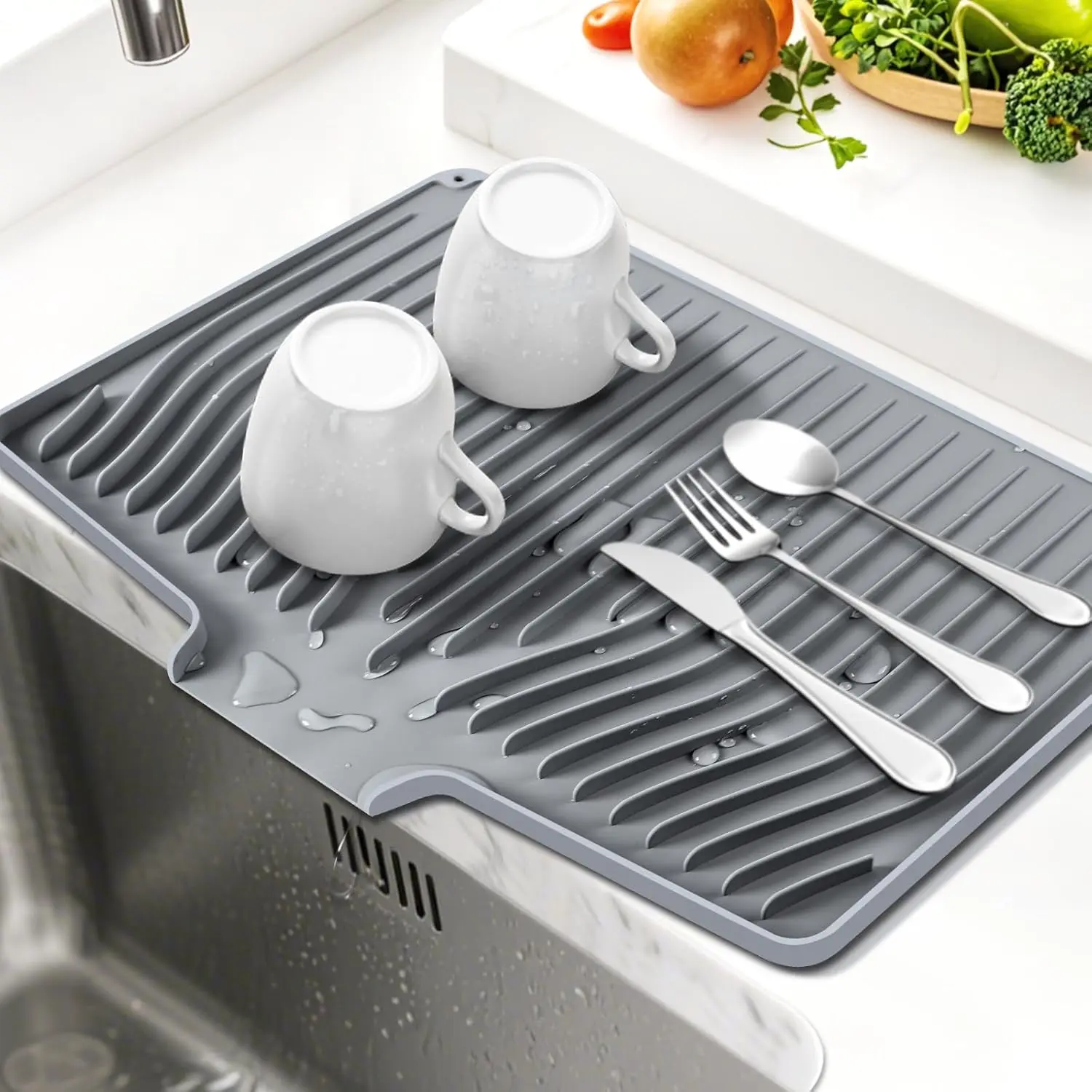 Click to see full view       2+ Silicone Drying Mat For Kitchen Counter，18.9"×13.6"Dish Drying Mats Kitchen Counter Mat，Dish Drying ,Dish Drainer Mat