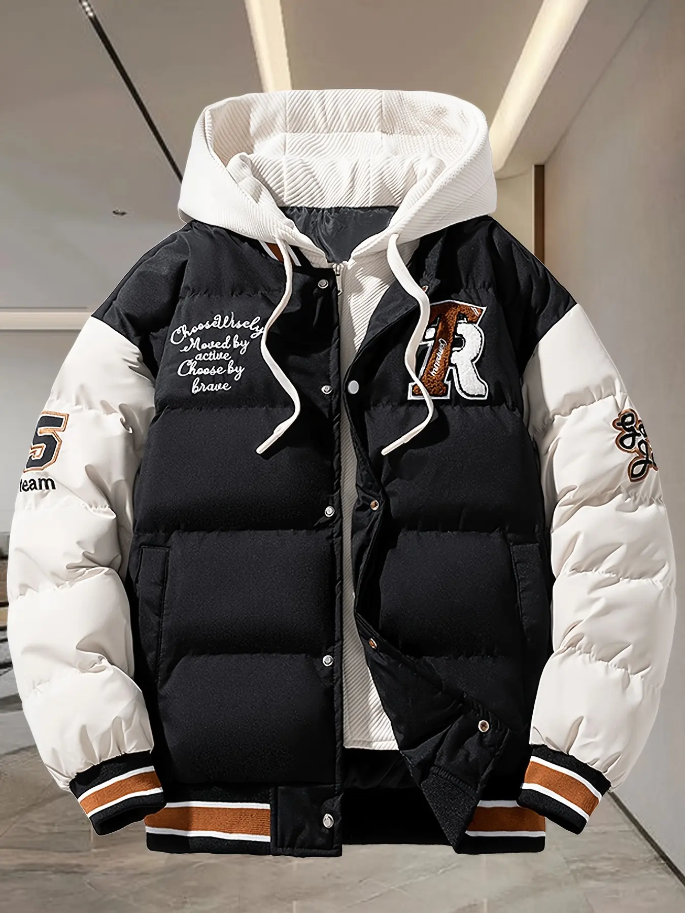 Men's Hooded Jacket Casual Letter Graphic Loose-Fit Polyester Zip-Up with Pockets Autumn Winter Outdoor Wear, Menswear, Coats, Outerwear, Zipper, Jackets, Letters, Do Not Dry Clean