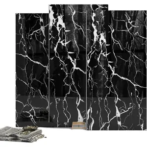 10-Pack Self-Adhesive Black Marble PVC Wall Panels (11.8"x23.6", 19.4 Sq. Ft.) - Waterproof, Heat-Resistant Backsplash for Kitchen, Bathroom Accent Walls