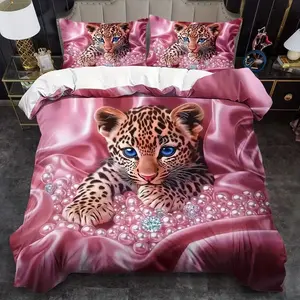Three-Piece Leopard Print Bedding Set, Fashionable Dorm Essentials, Comfortable Sleep Choice, Ideal Gift Option, Bedroom Decor
