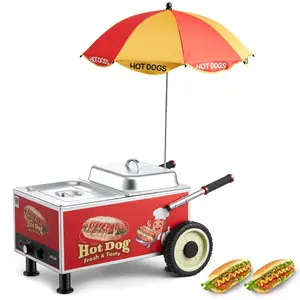 VEVOR Hot Dog Steamer Cart, 1200W Electric Stainless Steel Hot Dog Steam Machine, 86 - 203F Temp Adjustable, Portable Cart with Eye - Catching Umbrella Wheels, for Bakeries, Food Stands, PartiesVEVOR Super Brand Day
