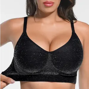 FeelinGirl Wireless Bras for Women Seamless Deep V Neck Sexy Bralettes Full Coverage Push Up Bra