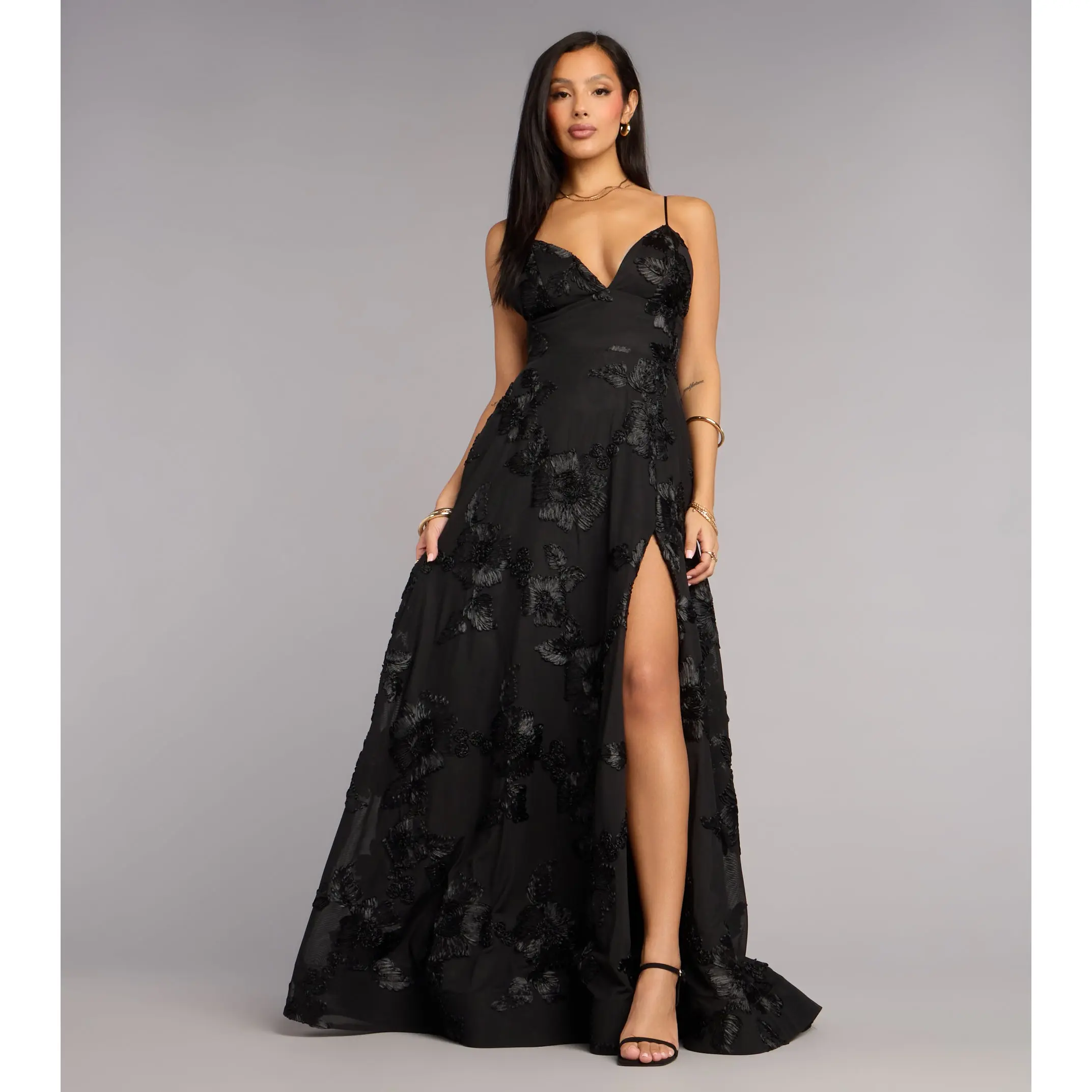 Quinn Soutache A-Line Slit Formal Dress