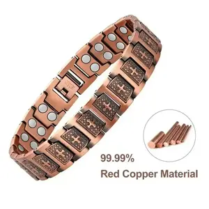 Men's Copper Cross Bracelet Gauss Neodymium Magnets, 99.99% Pure Copper, suitable for gifting to yourself, your loved one, and father,     Wear pure pulsra de cobre pa onbrea djustable copper bracelet for men health magnetic therapy bracel.