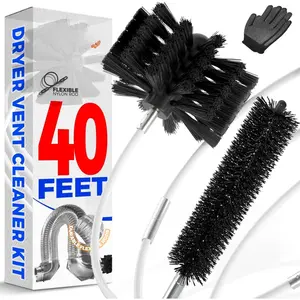 40  Dryer Vent Cleaner Kit, Flexible Lint Brush with Drill Attachment, Extends Up to 40  for Easy Cleaning, Synthetic Brush , Use with or Without a Power Drill