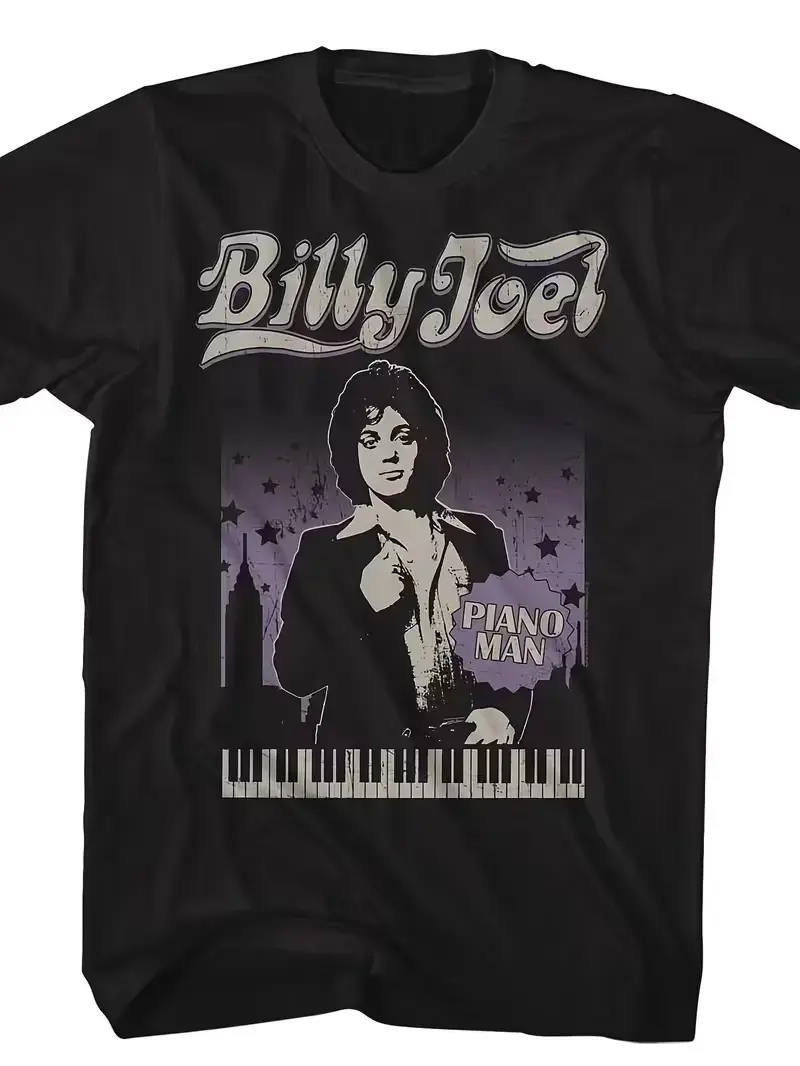 2026 Oversized Men's ClothingMargare T-Shirts Billy Joel Piano for Man Music T-Shirt Mens Black Simple Crew Neck Top S M L XL XXL XXXL,, Shortsleeve, Round Neck
