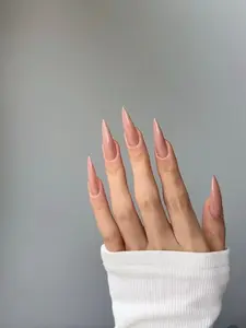 Elegant Pink Nude Press On Nails | Long Stiletto Glossy Fake Nails | Clean Girl Gel Nails Set