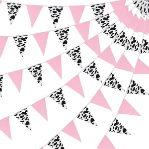 5 Pcs Cow Print and Pink Banner Cow Print Pennant Banners Flags Cow Theme Party Decor Banner Farm Birthday Party Supplies Cow Print Party Decor for Wild West Farm Theme Party Holiday(Cow Pattern) Decoration Wall Plastic Ornaments Plastic Ornaments