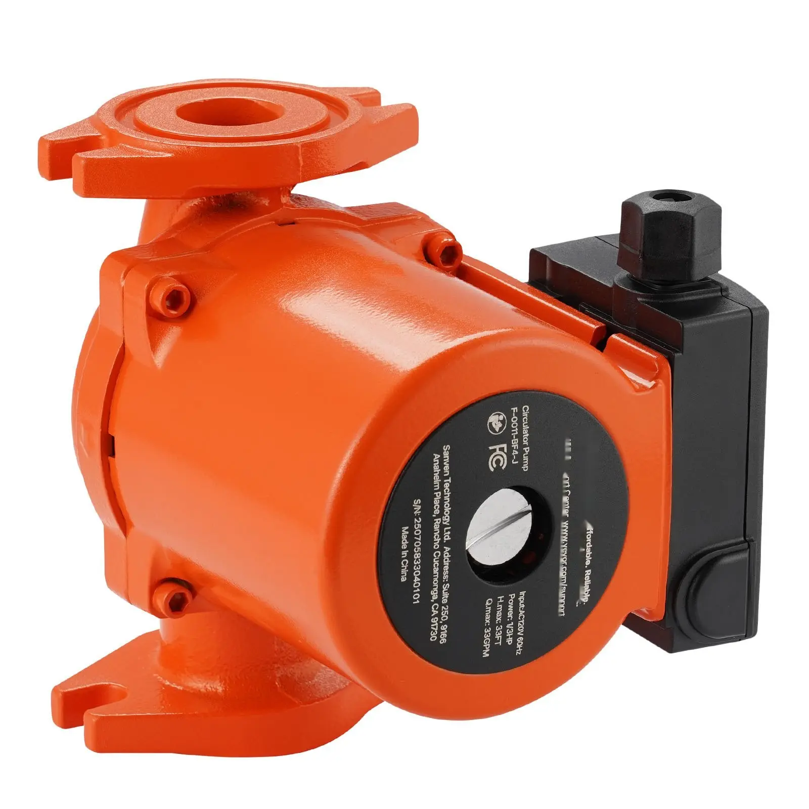 F-0011-BF4-J Cast Iron Circulator Pump For Hot Water Circulation, 1/3 HP, 33 GPM, Durable Residential Plumbing Appliance With Quiet Operation, Energy Efficient Impeller, Easy Installation For Heating And Domestic Water Systems