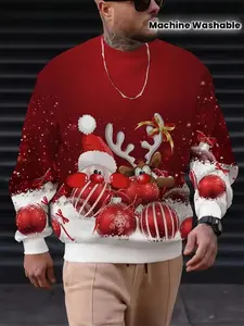 Men's Christmas 3D Print Sweatshirt, Reindeer Snowflake Design, Durable Fabric, Long Sleeve Casual Street Style