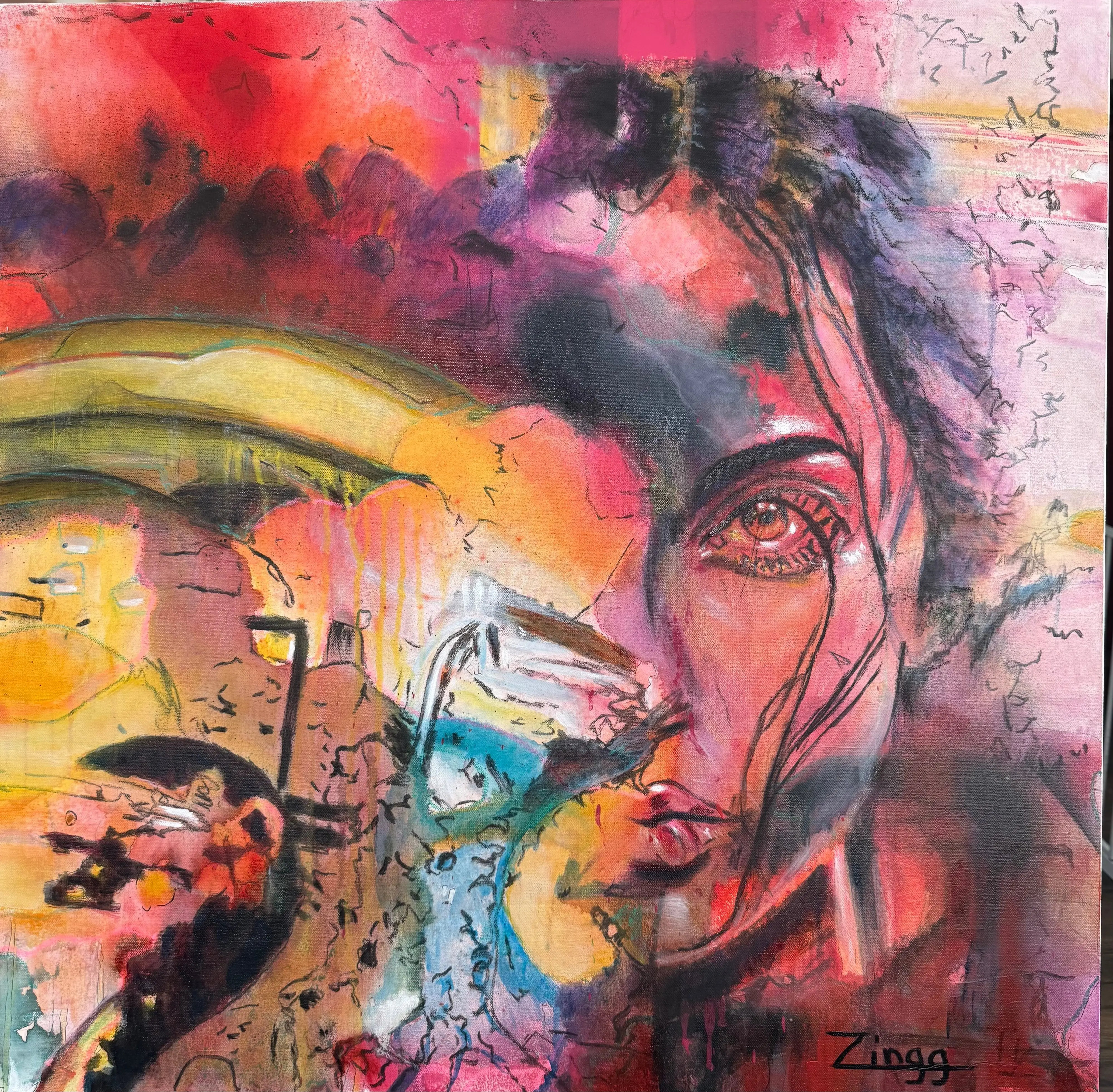 Marveling Rouge  Original Abstract Painting by Theresa Zingg