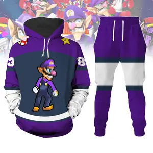 Waluigi Cosplay Hoodie Jogger, Purple Gamer Costume Tracksuit, Funny Pixel Character Outfit , Softcore Streetwear Set – Hoodie & Joggers Combo