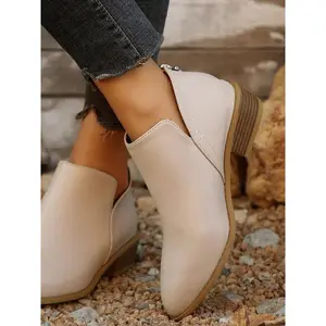 Women's Solid Color Zipper Back Chelsea Boots, Fashionable Round Toe Ankle Boots for Daily Wear, Casual Comfortable Shoes for Daily Wear, Girl