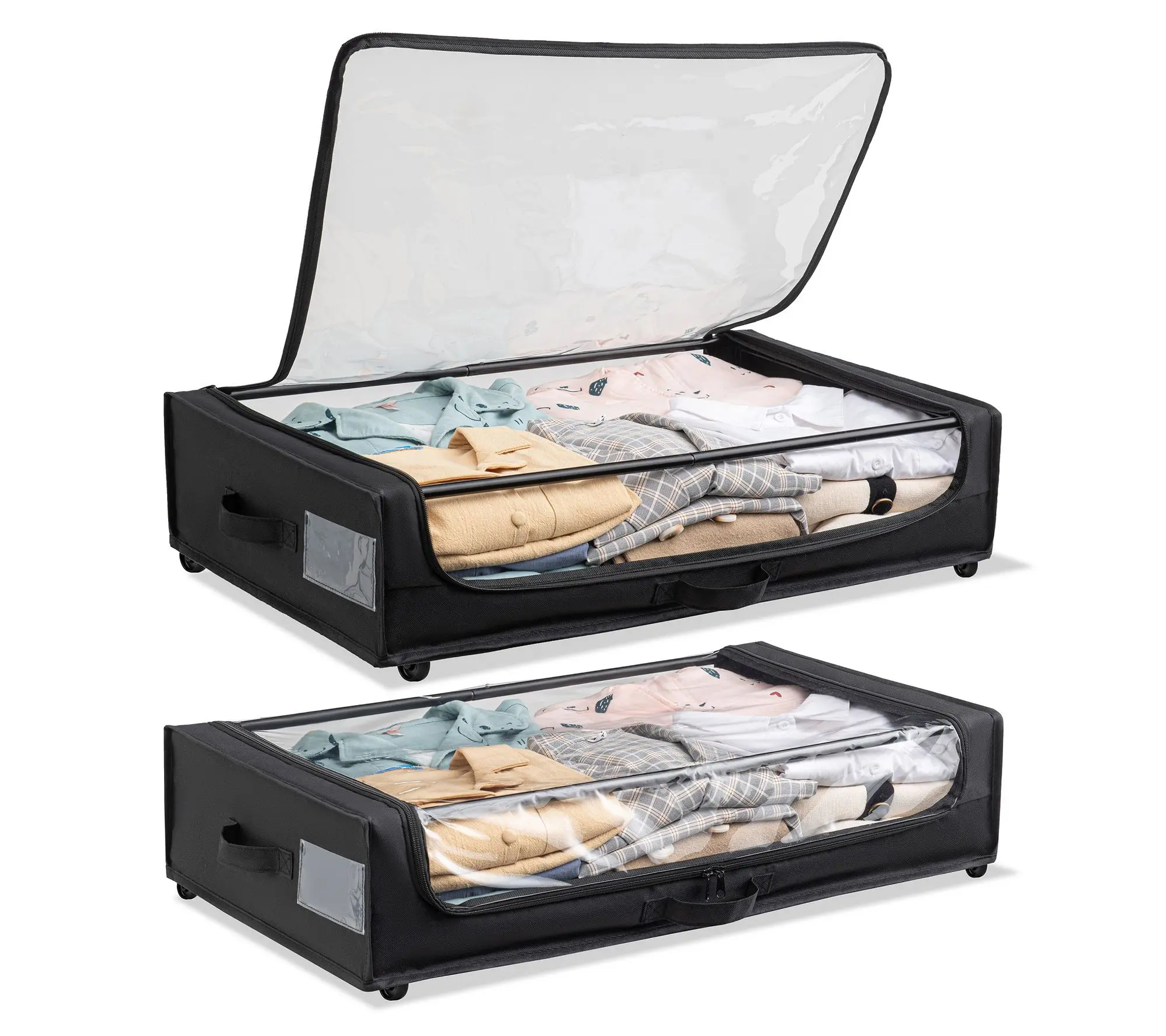 Techni Home Set of 2 Rolling Under Bed Storage Bins with Cover