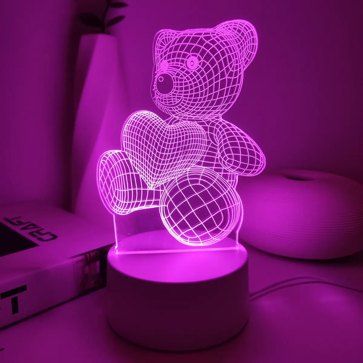 Modern 3D Bear Night Light, LED Neon Lights, Creative LED Lighting, LED Mood Light, Decorative Mood Lamp, USB Powered Glowing Table Lamp, Perfect for Home Decor, Bedroom, Office, Party Gift