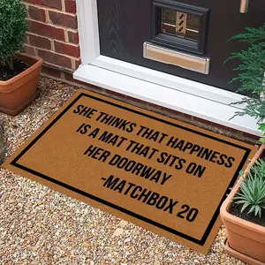 Funny Welcome Door Mat, She Thinks That Happiness is a mat Non Slip Entrance Door Mat, Rubber Back Indoor/Outdoor Floor Mat for Home & Room Decoration, Area Mat Doormat for Entryway Living Dining Room Bedroom Kitchen Porch Yard