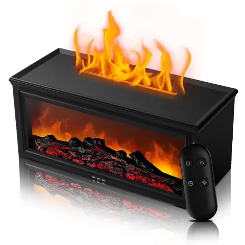 Ultrasonic Fireplace Flame Humidifier Diffusers - 7-Color Aromatherapy Essential Oil Diffuser with Timer, Black Large Size Aromatic Therapy Humidifier for Home, Office