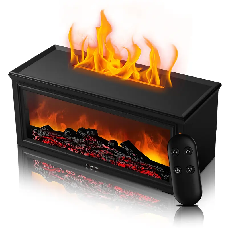 Ultrasonic Fireplace Flame Humidifier Diffusers - 7-Color Aromatherapy Essential Oil Diffuser with Timer, Black Large Size Aromatic Therapy Humidifier for Home, Office