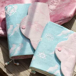 True Me Blue Flower Window Original Traditional Style Three-Fold Notebook Diary Journal A5a6, Handmade Cloth Cover