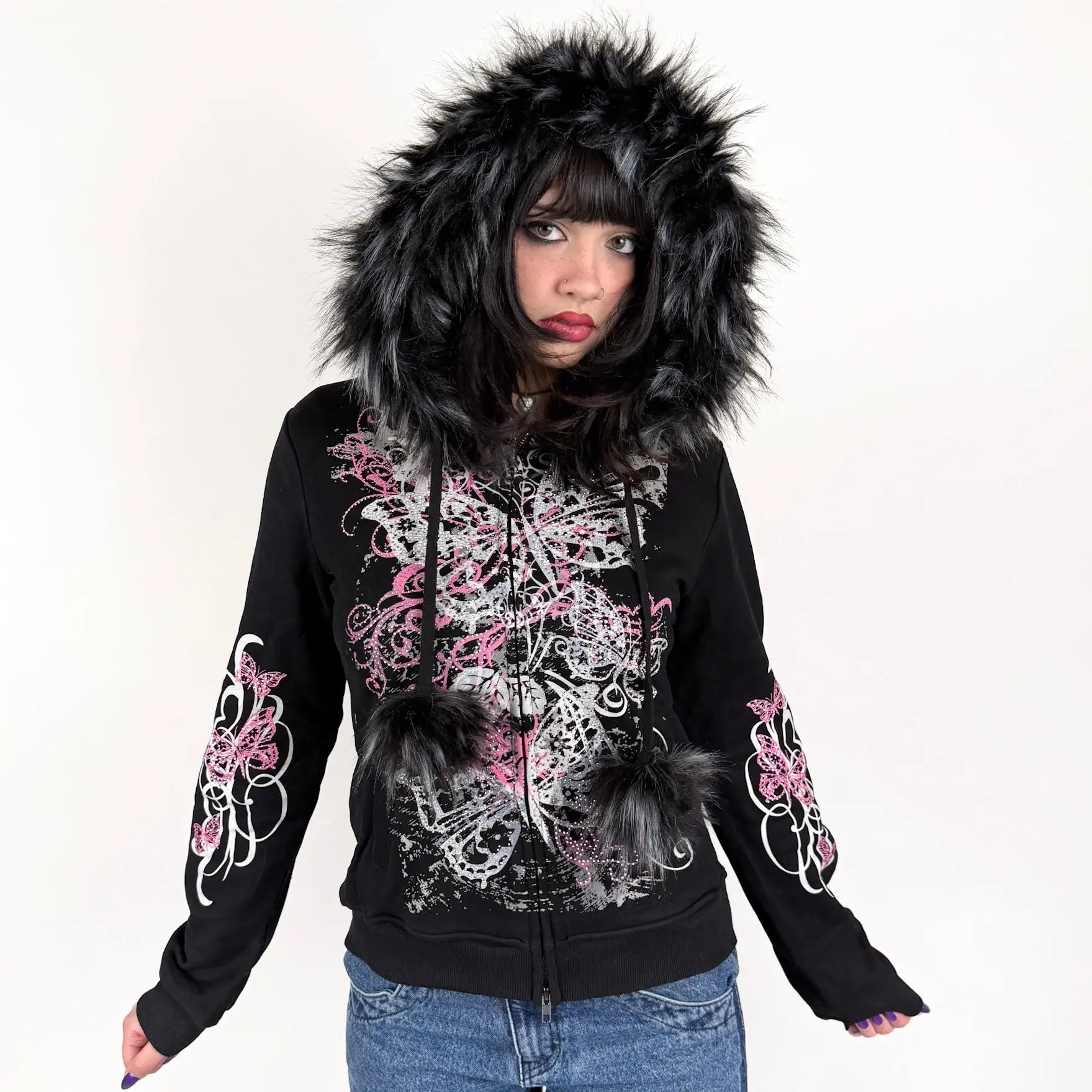skeleton hoodie zip up rhinestone - TikTok Shop