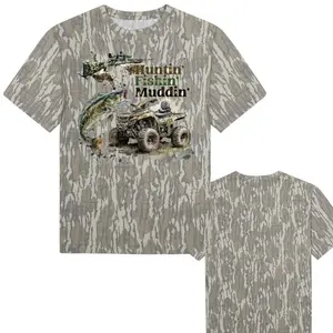 Huntin Fishin Muddin Outdoor Graphic Tee | bottomland shirt Mossy Oak Wash Camo Tee, Mossy Oak gift for dad 2026, Camo 3D T Shirt