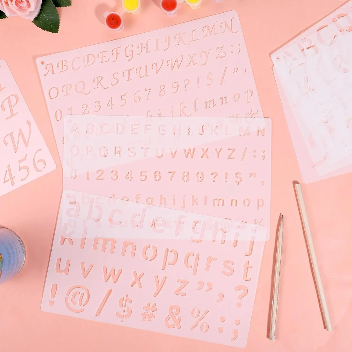 13pcs Plastic Letter Stencils for Painting 1/2 3/4 1 2 Inch Alphabet & Number Templates Reusable Durable Eco-friendly for Journal Notebook Scrapbook Diary Decor Supplies