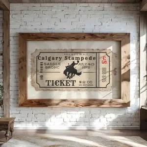 Vintage Western Rodeo Ticket Poster, Rustic Cowboy Style Wall Art Decor for Kitchen, Living Room, Coffee Corner or Farmhouse Interior