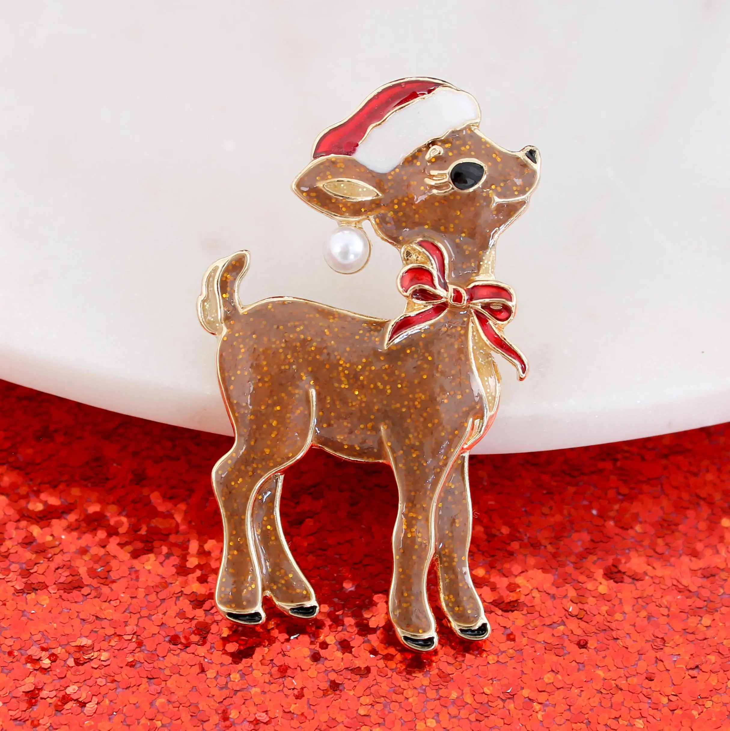 Glitter Reindeer Christmas Convertible Pin/Pendant