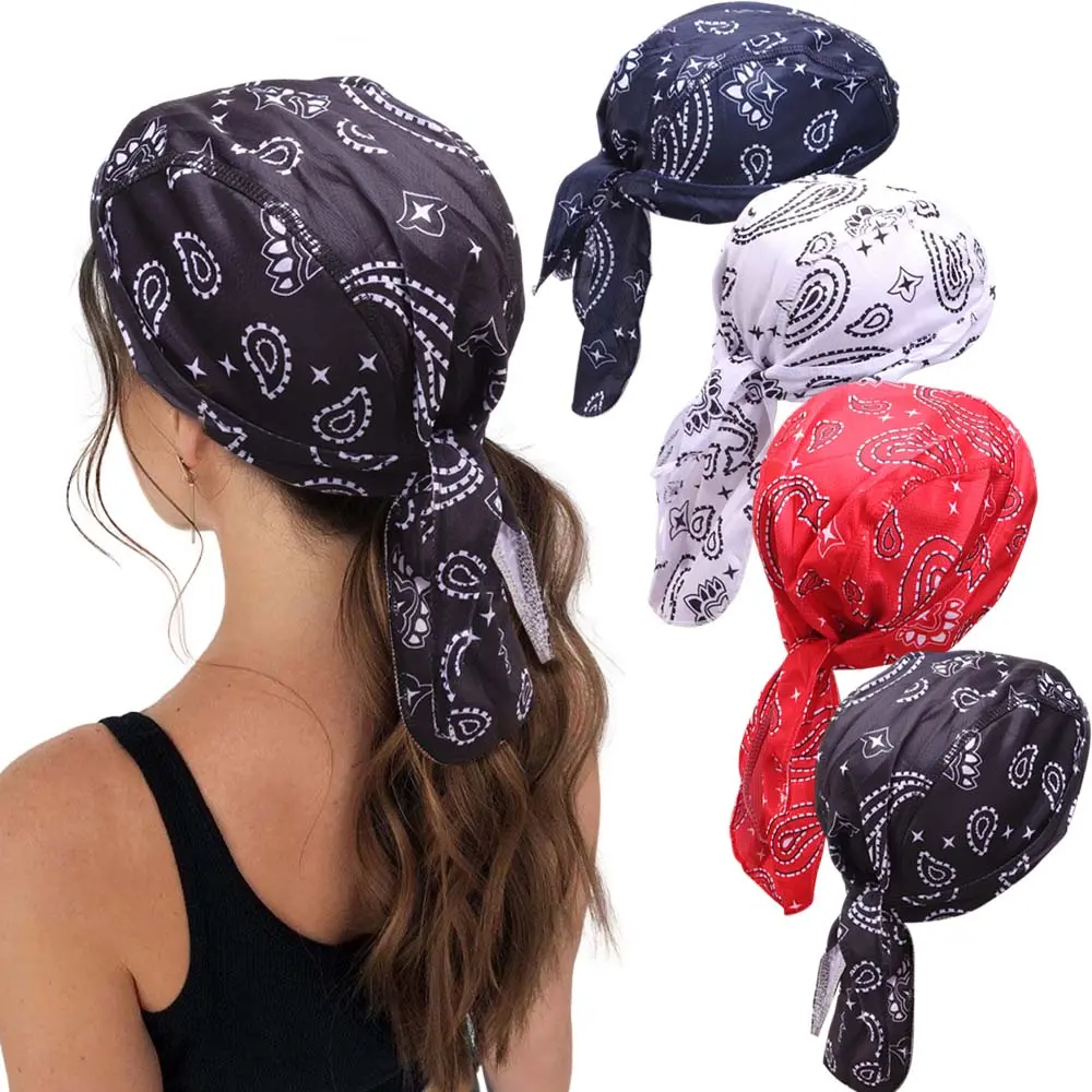 4Pcs/Set Adjustable Cool Pirate Head Scarf Bandana,Moisture Wicking Motorcycle Helmet Liner Cap,Retro Paisley Baggy Skull Cap for Biking,Running,Outdoor Sports,Halloween Christmas Fathersdaygift,Hand Tools Kits