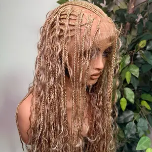 Full lace V flip cornrow braided wig made with premium synthetic fiber in honey blonde. Synthetic boho braids. 30inches. Medium: Cap size :21.5 – 22.5”