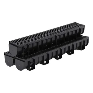 Garvee Outdoor HDPE Deep Profile Trench Drainage System with Plastic Grate, 39.4" L x 5.9" W x 5.1" H Channel Drain for Efficient Water Management