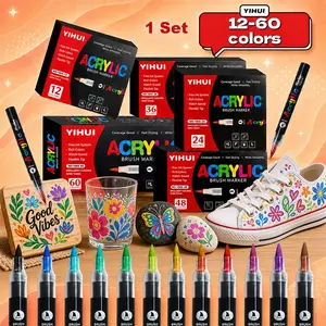12-60 color straight liquid acrylic marker soft tip acrylic marker set Art Painting Supplies Coloring Markers can be used for art painting and office scenes Brush Markers