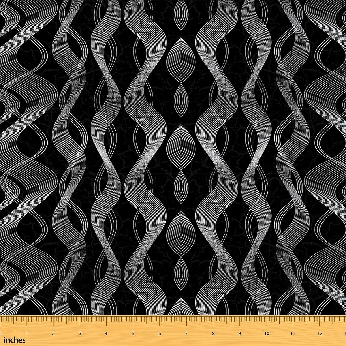 Silver Black Fabric By The Yard,Silver Stripes Waterproof Fabric,Retro Stripe Line Upholstery Fabric,Geometric Spiral DIY Reupholstery Fabric